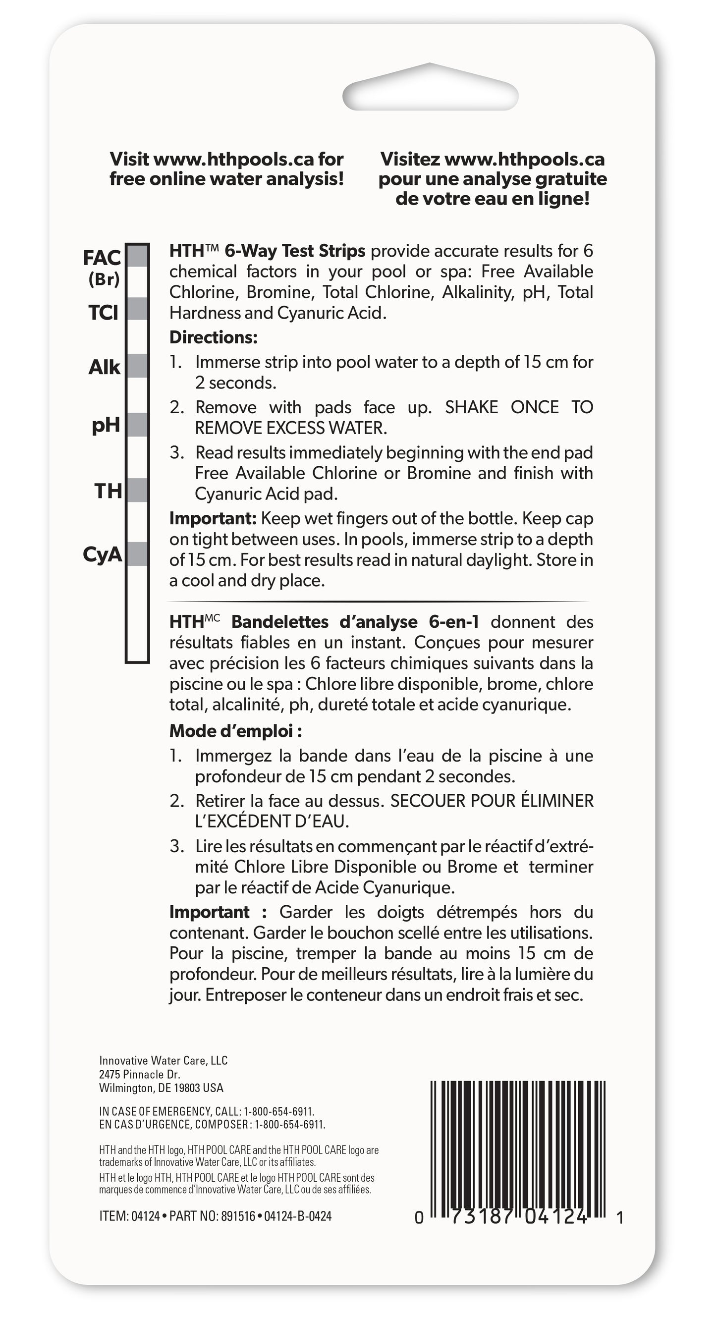 Bandelettes de test HTH™ à 6 fonctions